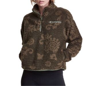 Champion Cozy High Pile Sherpa Printed 1/4 Zip Pullover Jacket Size M